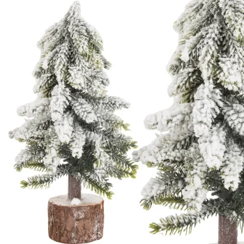 Maza mākslīgā eglīte ar sniegu uz koka pamatnes, 26 cm, zaļa
