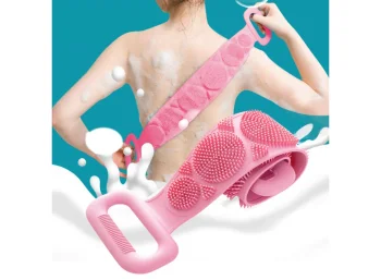 Divpusējs Silikona Sūklis Birste Masažieris Ķermenim un Kājām, Rozā | Bath Sponge Shower Body Legs Massager...