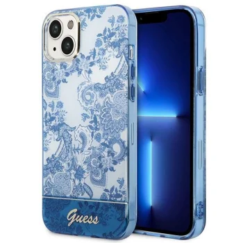 Guess Porcelain Collection vāciņš iPhone 14 Plus zilā krāsā
