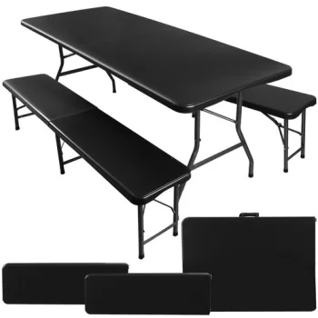 Gardlov saliekams dārza galds 180 cm ar 2 soliņiem, melns