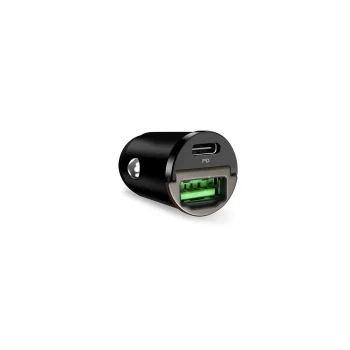 Puro Mini 30W auto lādētājs, USB-C un USB-A, Power Delivery, melns