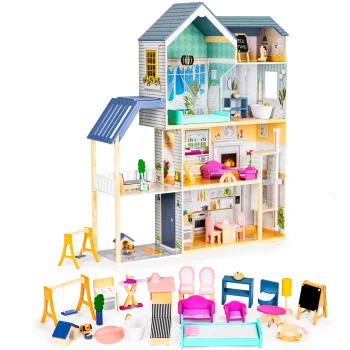 Ecotoys Maya liela koka leļļu māja, 138 cm, 28 elementi
