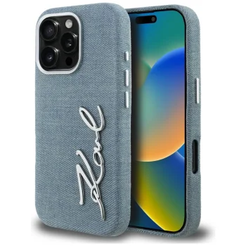 Karl Lagerfeld Jeans Signature Logo vāciņš iPhone 16 Pro ar MagSafe, Blue