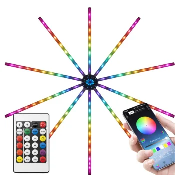 Viedā RGB LED salūta gaisma ar lietotni un tālvadības pulti, daudzkrāsaina