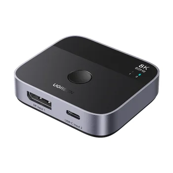 Ugreen DisplayPort un USB-C uz USB-C slēdzis 8K 60Hz 65878, pelēks