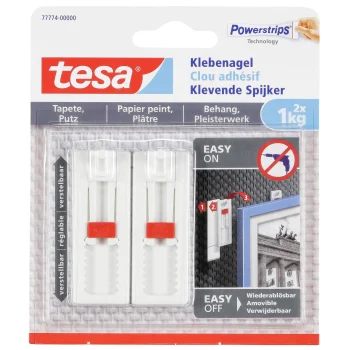 Regulējama līmējamā nagla Tesa 77774 tapešu un apmetuma virsmām, 1 kg, 2 gab., balta