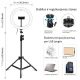 LED gredzenveida lampa 26cm ar statīvu līdz 1.1m un telefona turētāju, USB