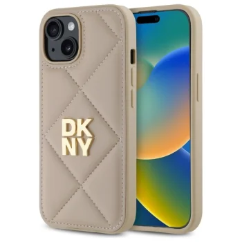 DKNY Quilted Stack Logo tālruņa vāciņš iPhone 15, bēšs