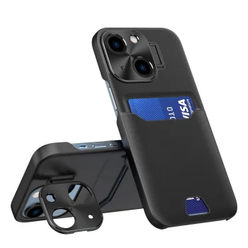 Vāciņš Samsung Galaxy S23 Hurtel Leather Stand Case ar statīvu, melns