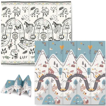 Izglītojošs salokāms bērnu putu paklājs 200x180x1cm Nukido NK-340, Safari-Kalni | Kids Folding Foam Mat