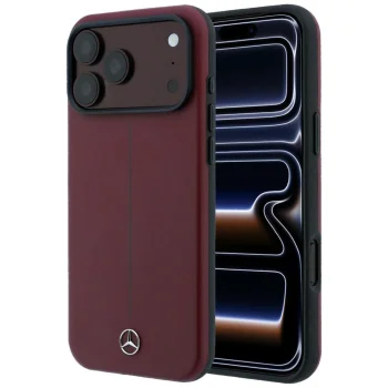 Mercedes Leather Semi Wrap Iconic Line MagSafe vāciņš priekš iPhone 18 Pro / 17 Pro, bordo
