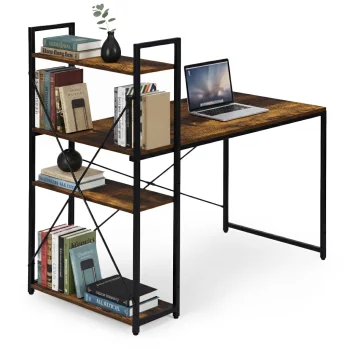ModernHome datorgalds ar plauktu 120x60 cm, riekstkoka/metāla