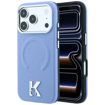 Karl Lagerfeld Grained Kameo vāciņš iPhone 18 Pro / 17 Pro ar MagSafe, gaiši zils