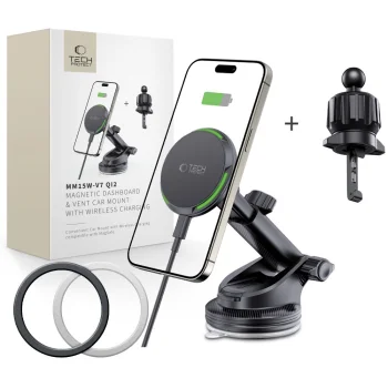 Tech-Protect MM15W-V7 QI2 auto turētājs ar bezvadu lādētāju, melns