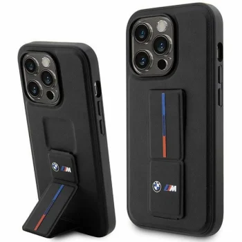 BMW iPhone 14 Pro Max vāciņš Grip Stand Hot Stamp, melns