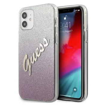 Guess iPhone 12 mini vāciņš Glitter Gradient Script, rozā