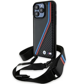 BMW M Edition Carbon Tricolor Lines & Strap vāciņš iPhone 15 Pro, melns