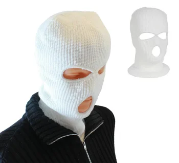 Balaclava tipa sejas maska ar 3 atverēm, balta
