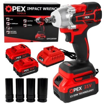 OPEX TOOLS OPX28009 Akumulatora triecienskrūvgriezis 21V 350Nm ar 2 akumulatoriem