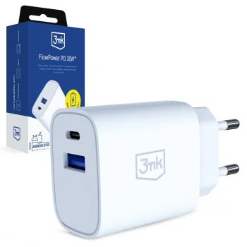 3Mk Protection FlowPower 30W 1A1C PD 3.0 QC4+ sienas lādētājs, balts