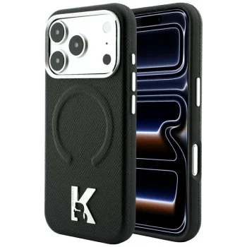 Karl Lagerfeld vāciņš iPhone 18 Pro / 17 Pro Grained Embossed Ring & Kameo MagSafe, melns