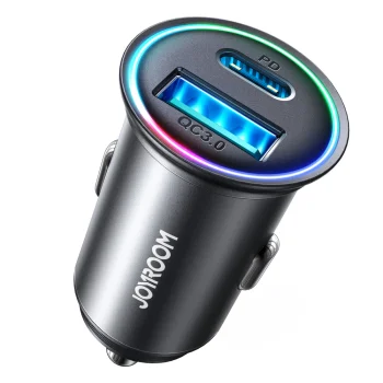 Joyroom JR-CCN04 mini auto lādētājs 60W USB-A USB-C - melns