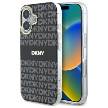 DKNY Repeat Texture Pattern With Stripe vāciņš iPhone 16 ar MagSafe, melns
