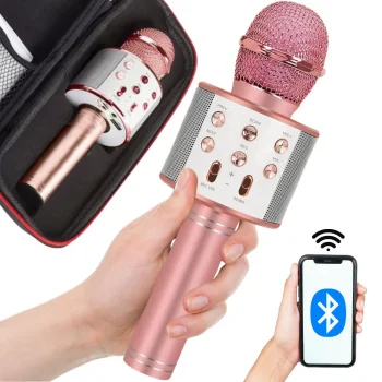 Bezvadu Bluetooth karaoke mikrofons ar skaļruni un maciņu