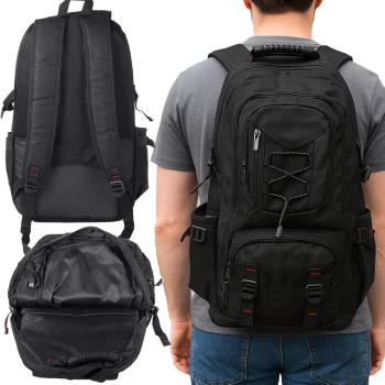 Tūrisma un pārgājienu mugursoma 35 L ar USB portu, melna