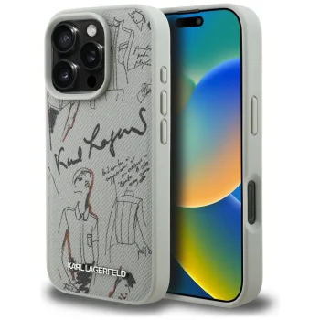 Karl Lagerfeld Grained Pattern & Logo MagSafe vāciņš iPhone 16 Pro Max - Pelēks