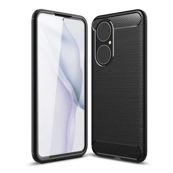 Huawei P50 Carbon Flexible Cover TPU Case, Black | Telefona Maciņš Vāciņš Apvalks Bampers