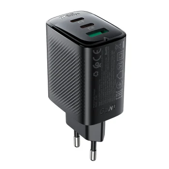 Tīkla lādētājs Acefast A108 GaN 67W 2x USB-C 1x USB-A, melns