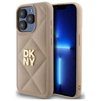 DKNY Quilted Stack Logo vāciņš iPhone 15 Pro Max, bēšs