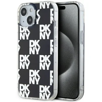DKNY iPhone 15 / 14 / 13 vāciņš IML Checkered Mono Pattern, melns