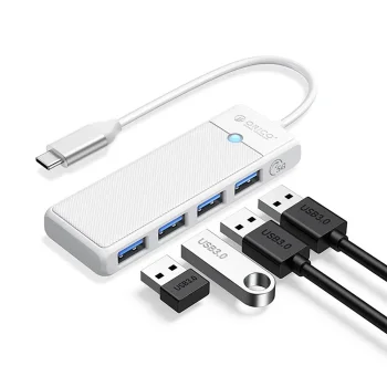 Orico PAPW4A-C3 4 portu USB-A 3.0 centrmezgls ar USB-C 0.15m - Balts