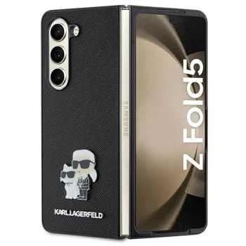 Karl Lagerfeld Samsung Galaxy Z Fold 5 vāciņš Saffiano Karl&Choupette Pin, melns