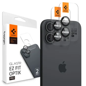 Rūdīts stikls Spigen Glass tR EZ Fit Optik Pro iPhone 16 Plus kamerai (2 gab.) - Melns | Tempered for Camera pcs.)...