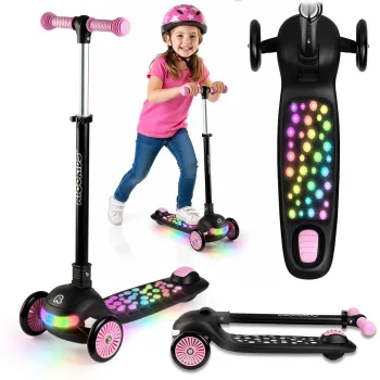 Bērnu trīsriteņu līdzsvara skrejritenis Ricokids Glowi ar LED gaismām, melni rozā