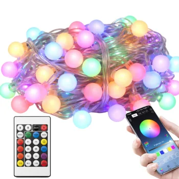 Viedā LED bumbiņu virtene USB ar lietotni un pulti 7.5m, daudzkrāsaina