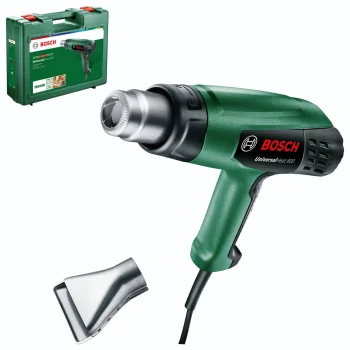Celtniecības fēns Bosch UniversalHeat 600 ar stikla aizsargsprauslu un koferi