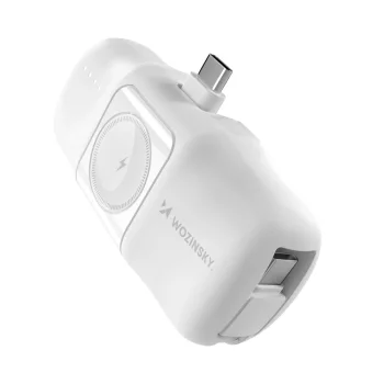 Ārējais akumulators Wozinsky WF16-YCS 5000 mAh 15W ar USB-C kabeli un Apple Watch lādētāju, balts
