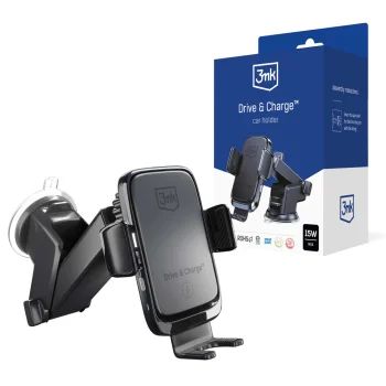3mk Drive & Charge bezvadu lādētājs un auto turētājs Melns