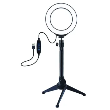 LED gredzena lampa 12cm ar galda statīvu līdz 24.5cm, USB