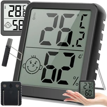 Digitālais termometrs - higrometrs ar LCD ekrānu un magnētu, melns