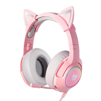 Spēļu austiņas ONIKUMA K9 RGB ar kaķa ausīm, rozā