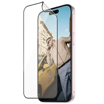 PanzerGlass Matrix Ultra-Wide-Fit hibrīds stikls iPhone 15 ar pozicionētāju | hybrid glass for with positioner