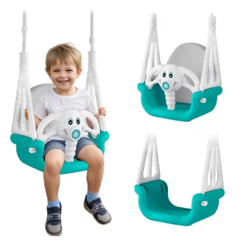 Ricokids bērnu šūpoles "Zilonītis" 3-vienā, tirkīza krāsā