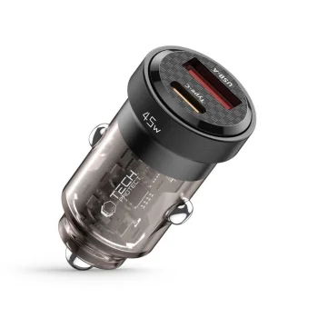 Auto lādētājs Tech-Protect CC45W USB-C PD 45W un USB-A QC 3.0, melns