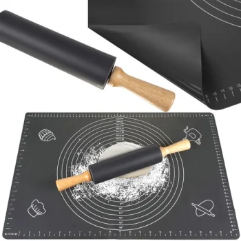 Virtuves Silikona Paklājiņš Mīklas Rullēšanai un Cepšanai (70x50cm) + Mīklas Rullītis Konditorejas Silikona...