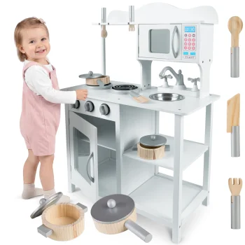 Ricokids 7835 koka rotaļu virtuve bērniem ar piederumiem, balta